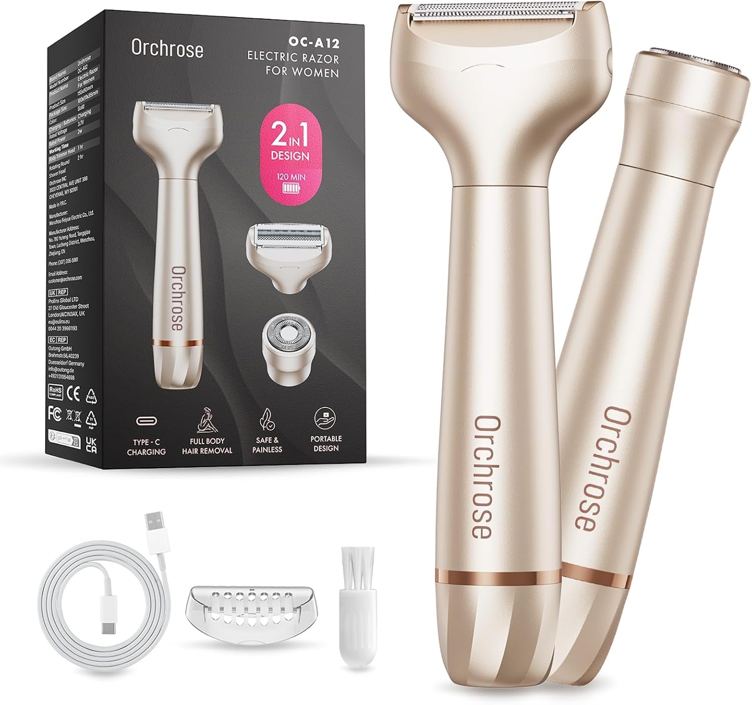 Electric Razor for Women 2-In-1: Painless Rechargeable Shaver for Face Legs Underarms and Bikini Area – Travel Lock