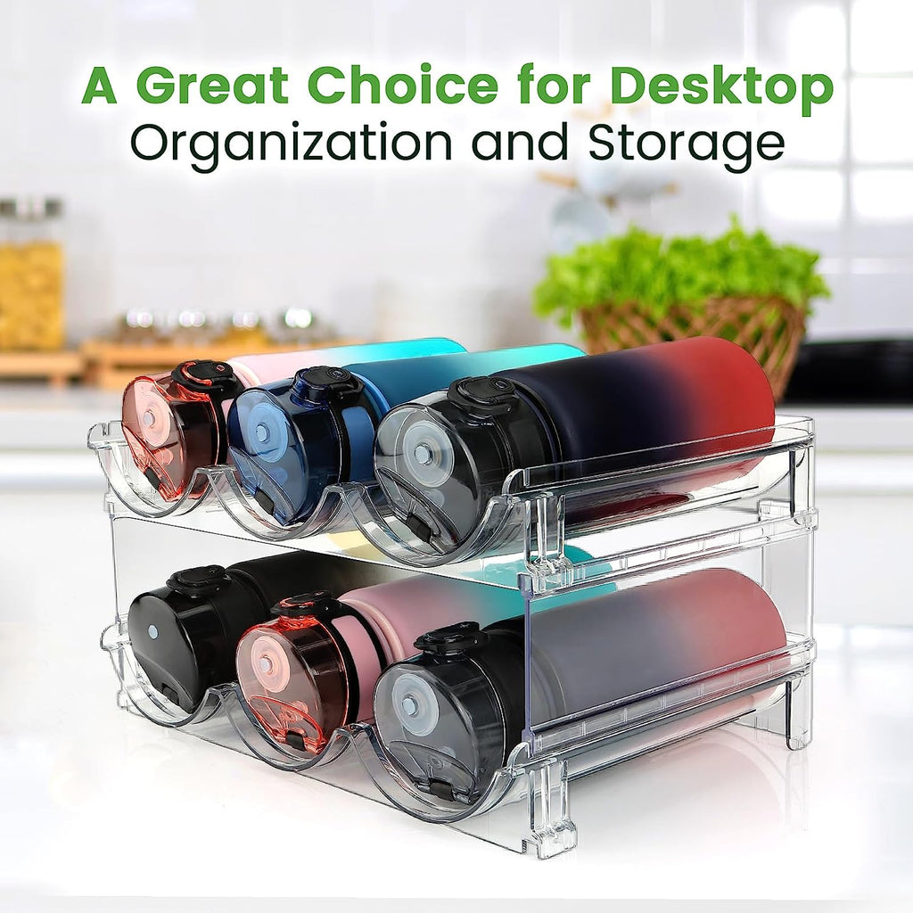 Water Bottle Organizer for Cabinet -2 Pack-Stackable Water Bottle Storage Rack