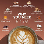 RYZE SUPERFOODS Mushroom Coffee Dark Roast, 6 Adaptogenic Mushrooms & Prebiotic Blend, Instant Coffee Supports Energy, Focus, Digestion & Immunity, Lions Mane & Turkey Tail, 30 Servings.