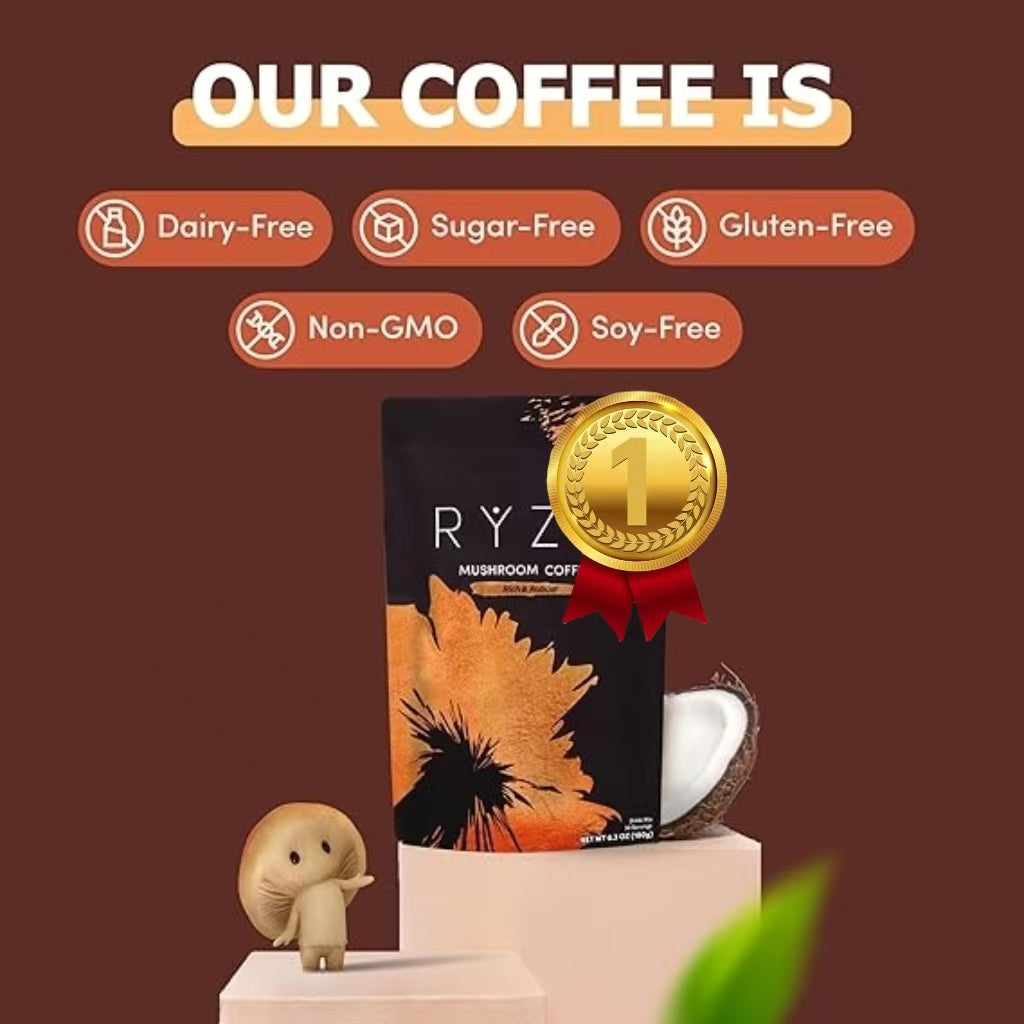 RYZE SUPERFOODS Mushroom Coffee Dark Roast, 6 Adaptogenic Mushrooms & Prebiotic Blend, Instant Coffee Supports Energy, Focus, Digestion & Immunity, Lions Mane & Turkey Tail, 30 Servings.