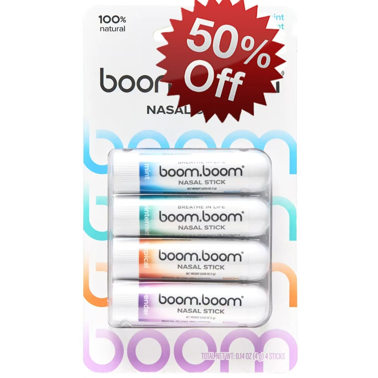BoomBoom Nasal Stick | Vapor Flow Technology | Cool Refreshing Sensation | Natural Mood Boost | Simple Ingredients | Essential Oils + Menthol Inhaler (Mint, Wintermint, Tropical)