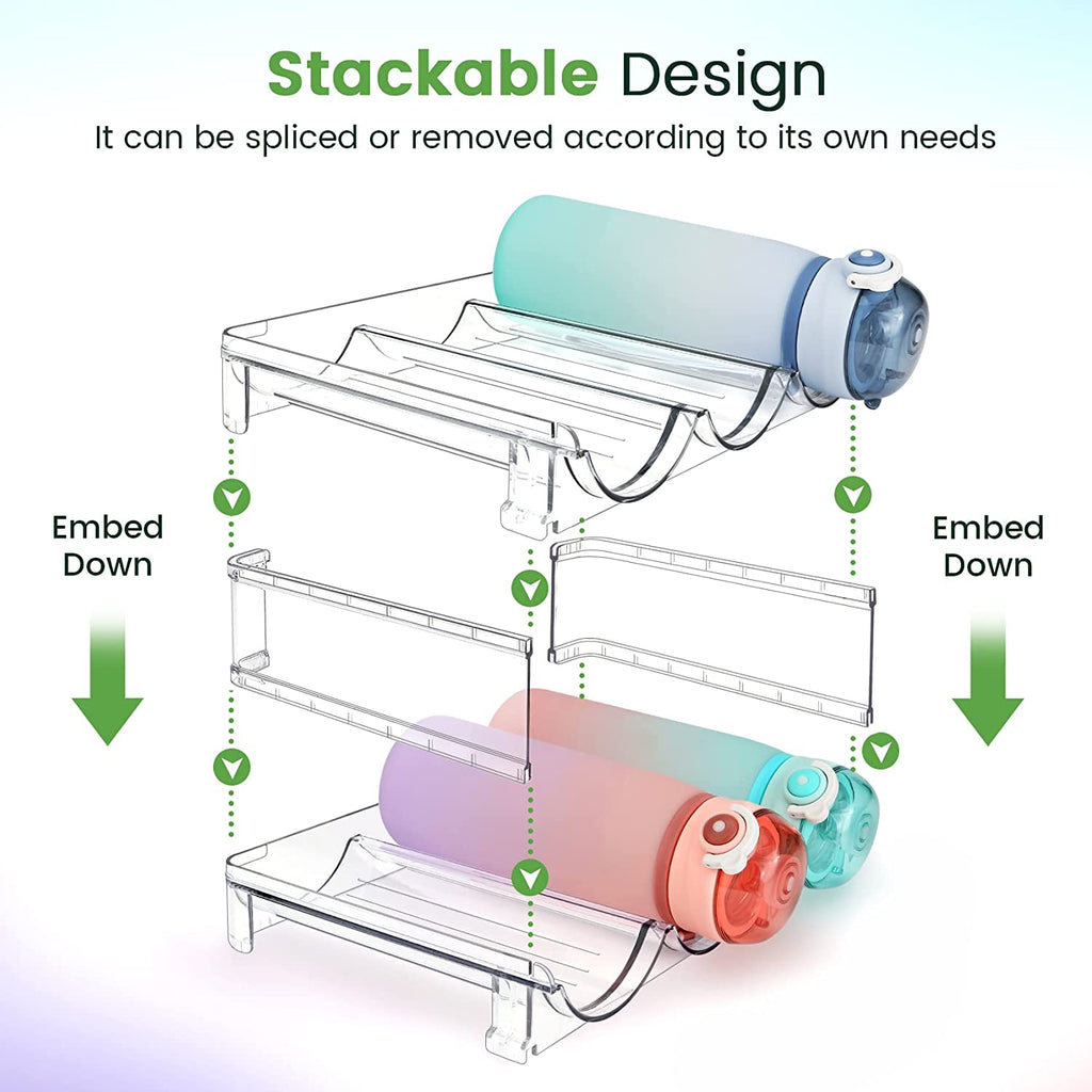 Water Bottle Organizer for Cabinet -2 Pack-Stackable Water Bottle Storage Rack