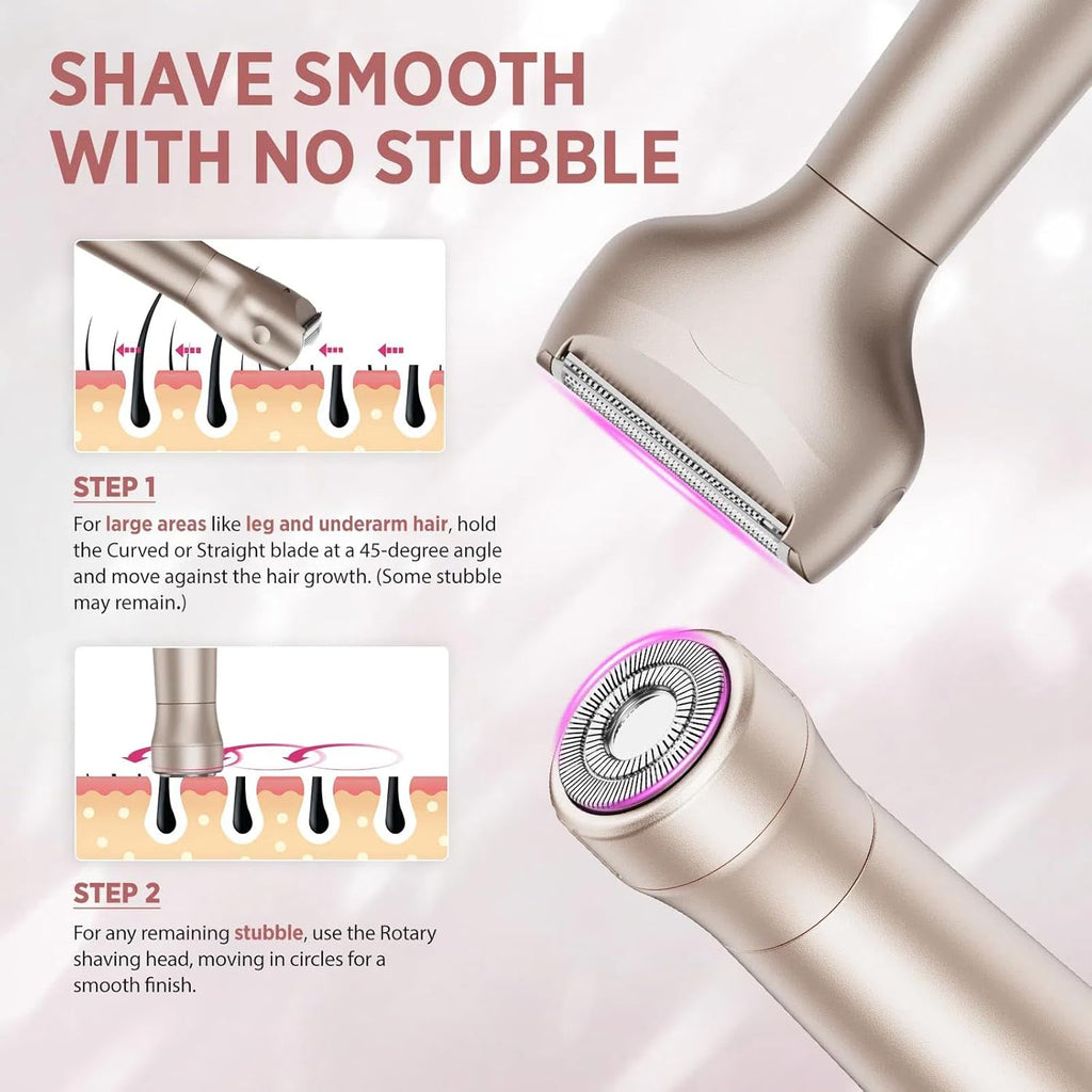 Electric Razor for Women 2-In-1: Painless Rechargeable Shaver for Face Legs Underarms and Bikini Area – Travel Lock