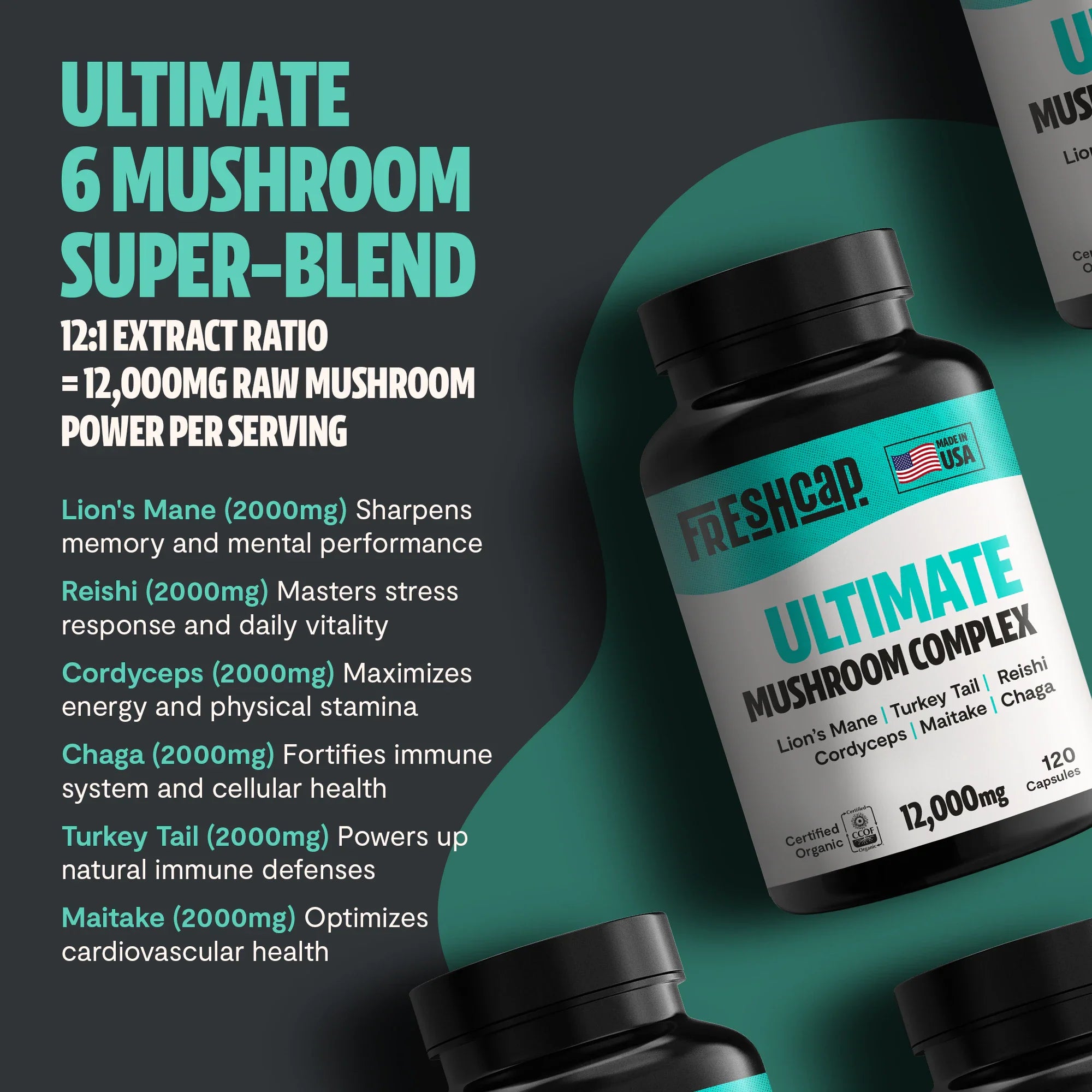 FreshCap Organic Chaga Supplement Capsules