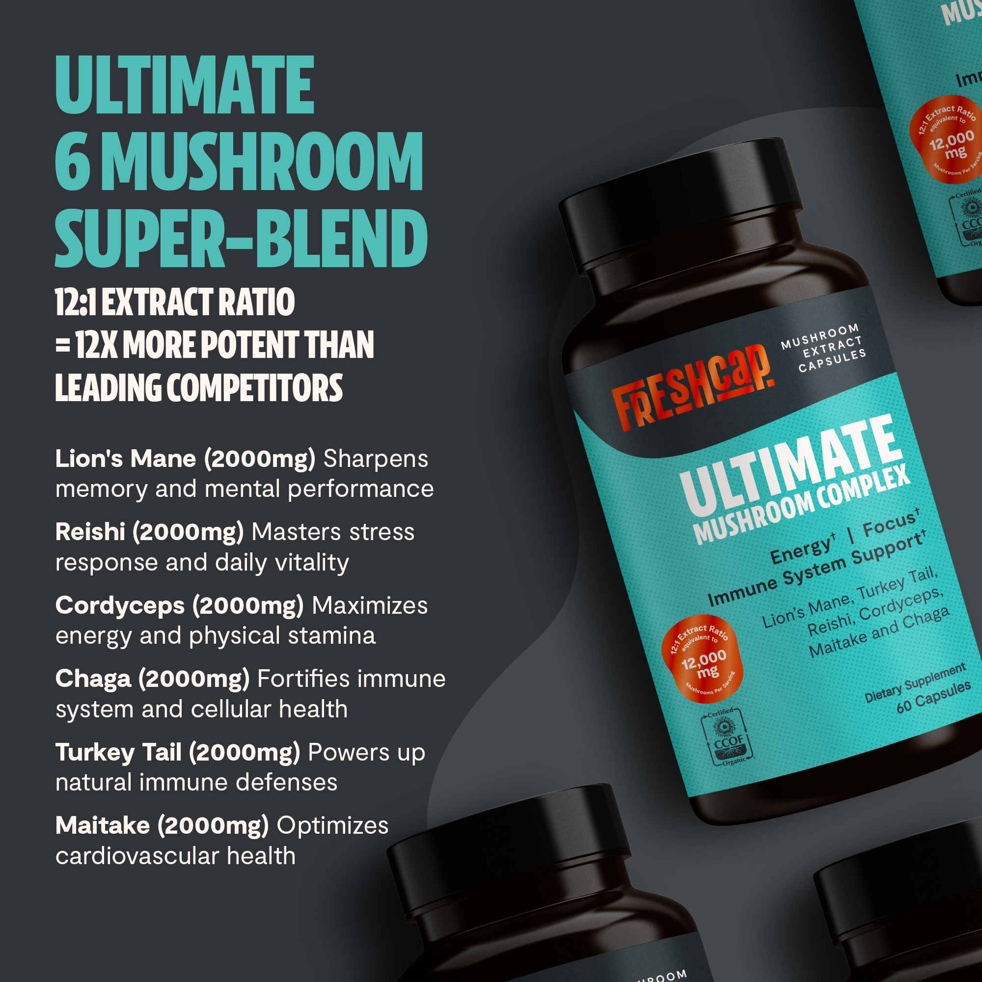 FreshCap Organic Chaga Supplement Capsules