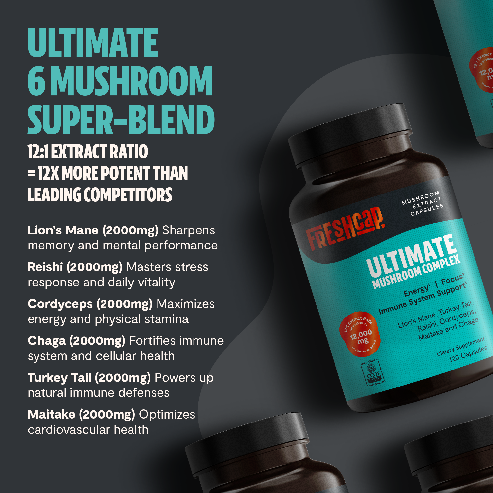 FreshCap Organic Chaga Supplement Capsules