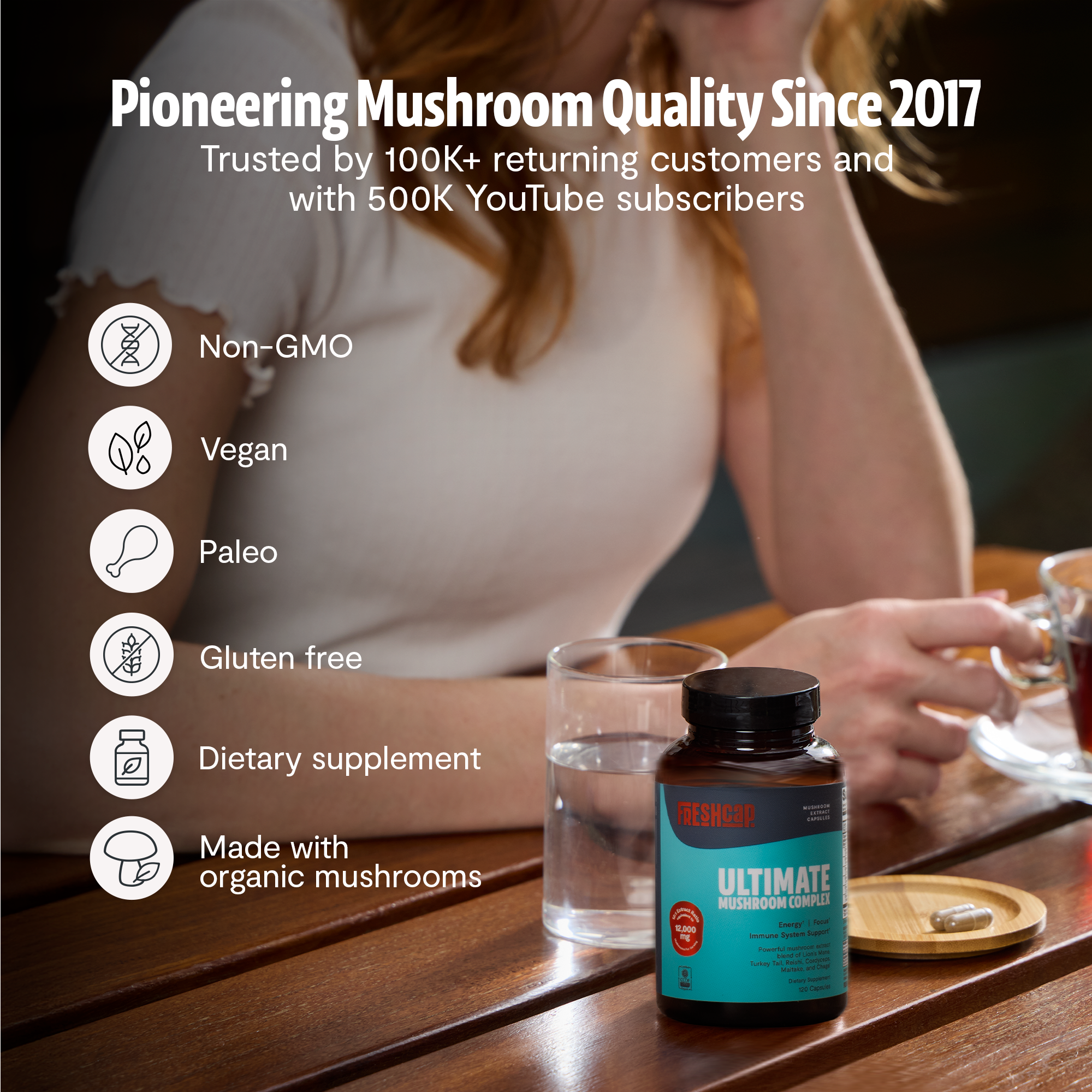 FreshCap Organic Chaga Supplement Capsules