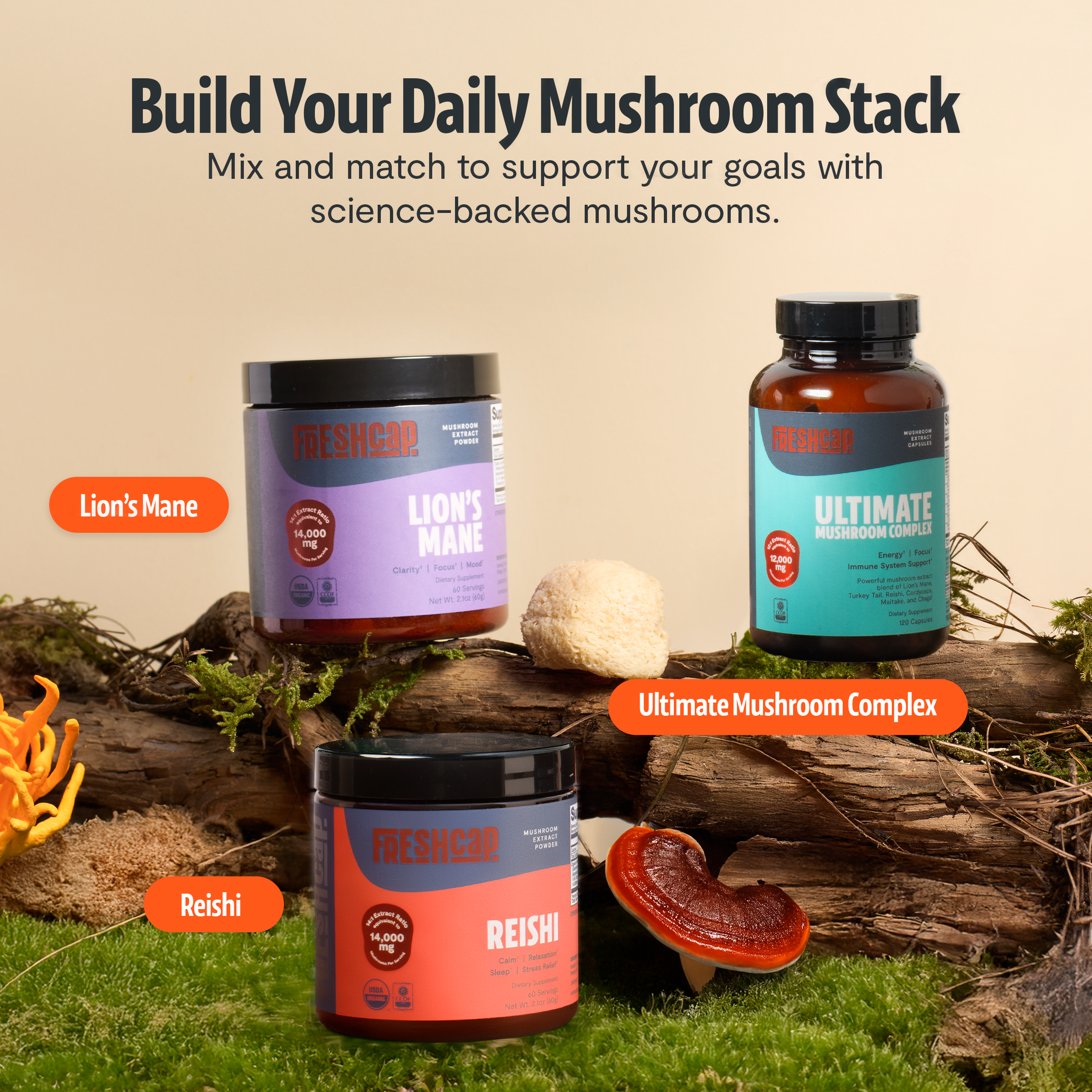 FreshCap Organic Chaga Supplement Capsules