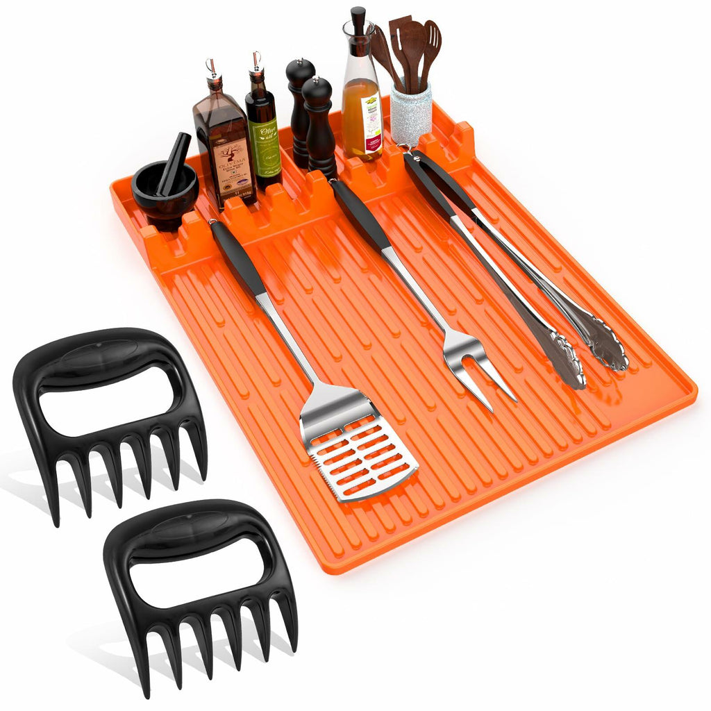 Silicone Griddle Tool Mat & Meat Shredder Claws BBQ Set