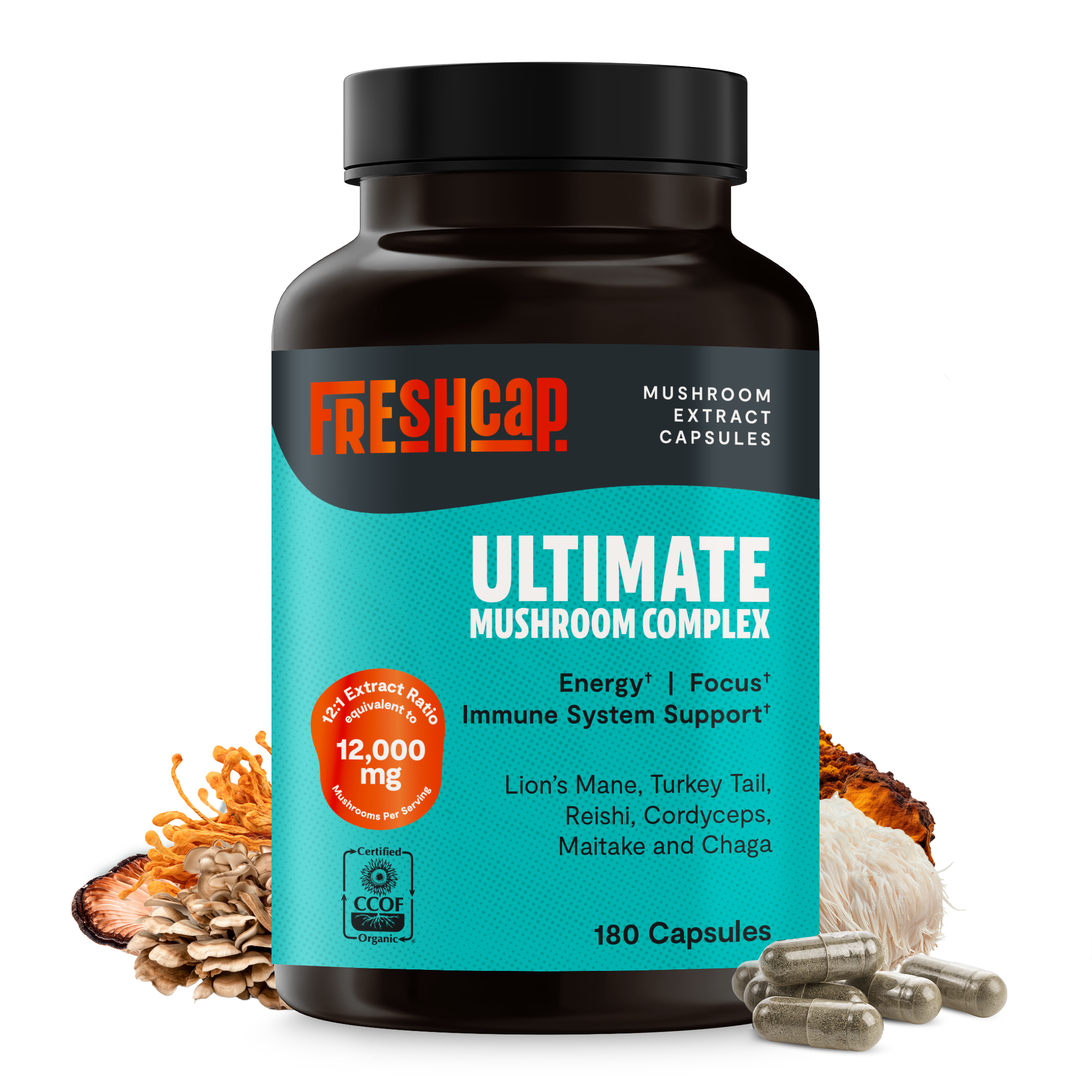 FreshCap Organic Chaga Supplement Capsules