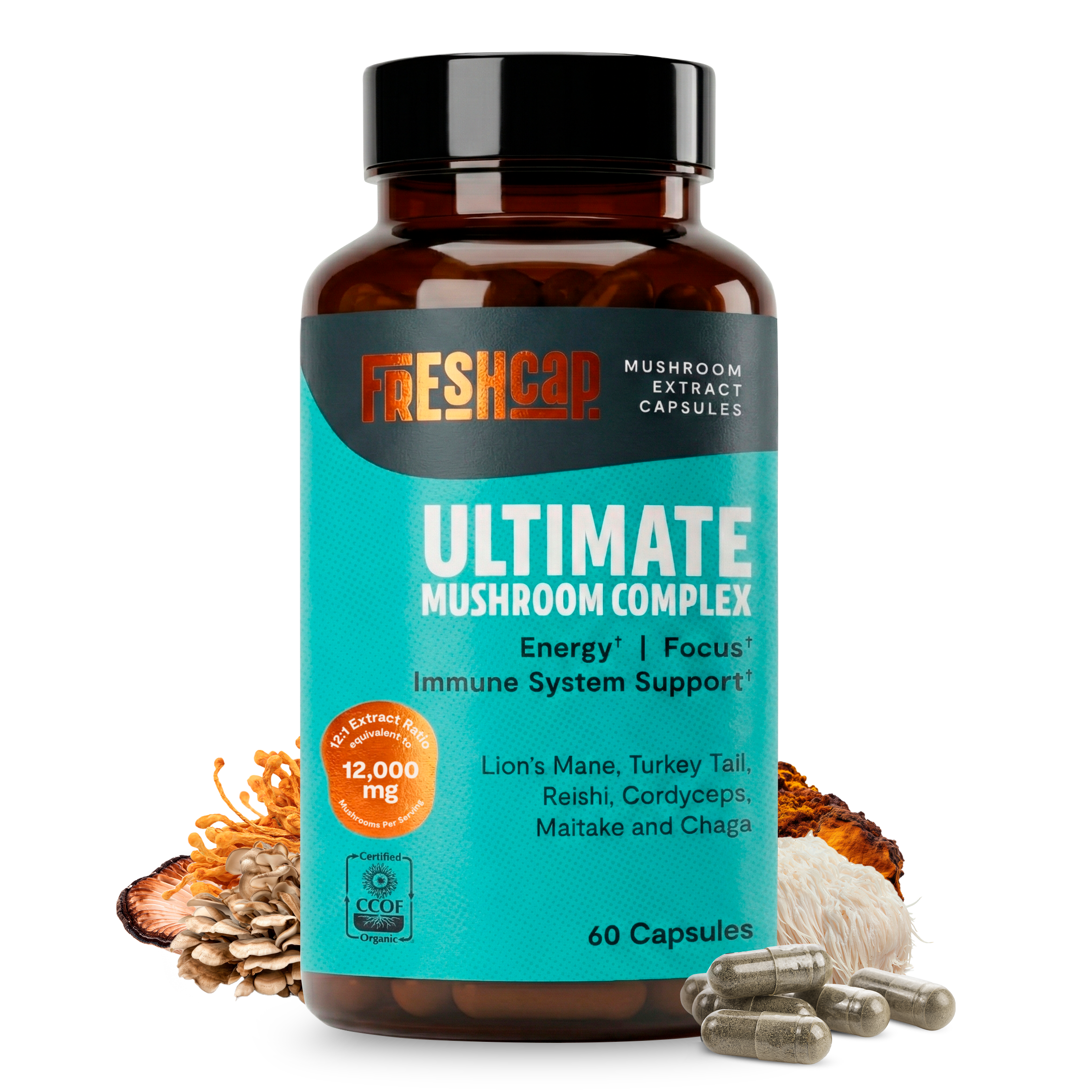 FreshCap Organic Chaga Supplement Capsules